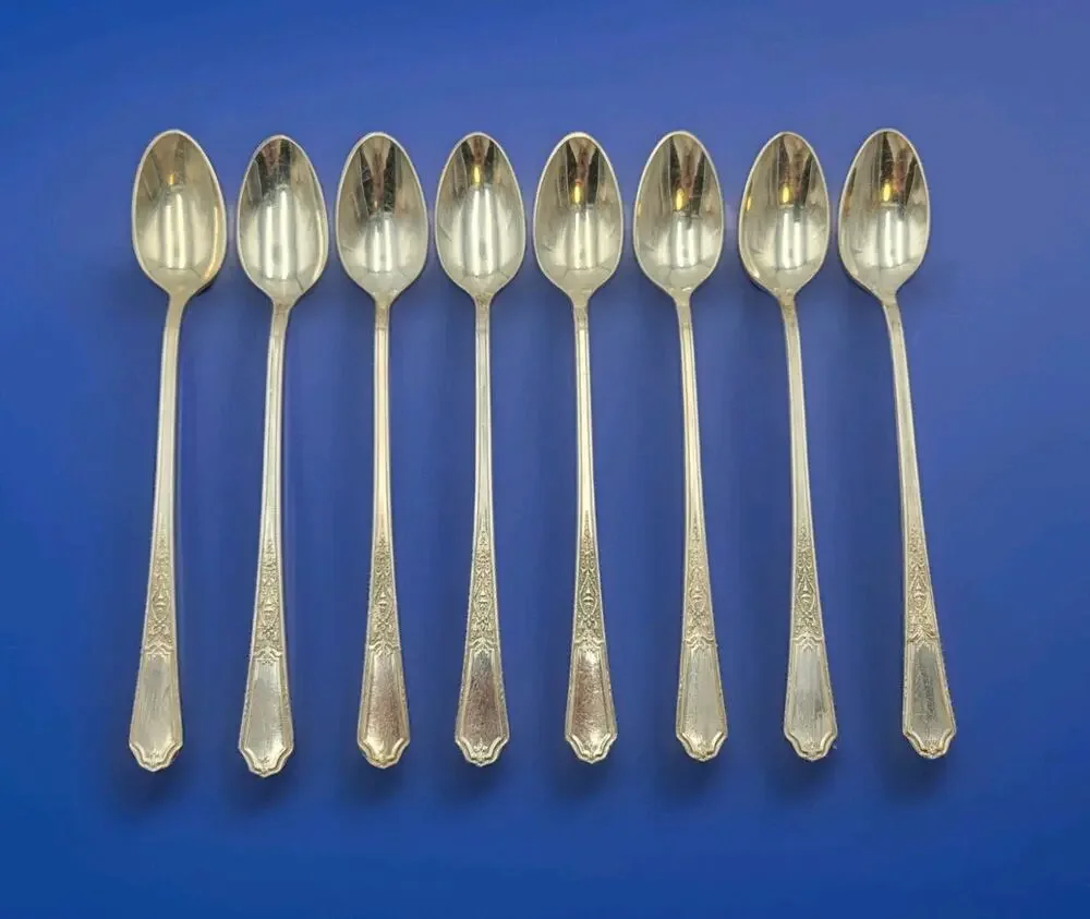 1847 Rogers Bros ANCESTRAL Silverplate Set 8 Iced Teaspoons Discontinued RARE